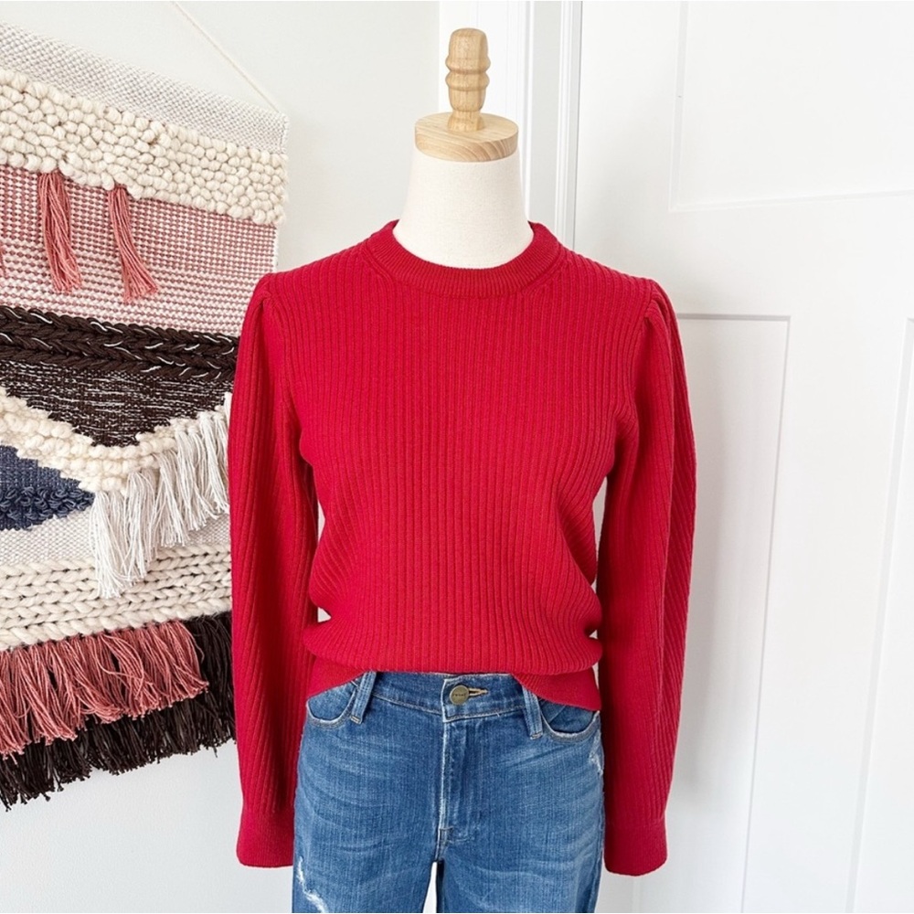 Aritzia Wilfred Ayla Puff Sleeve Crew Neck Merino Wool Sweater Red Size XS